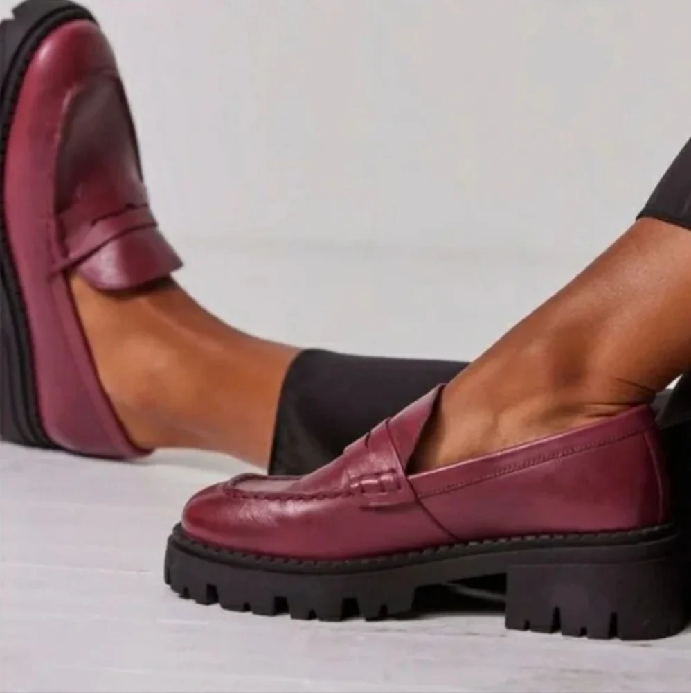 Free People Lyra Lug Sole Loafers in Burgundy - Picture 2 of 7